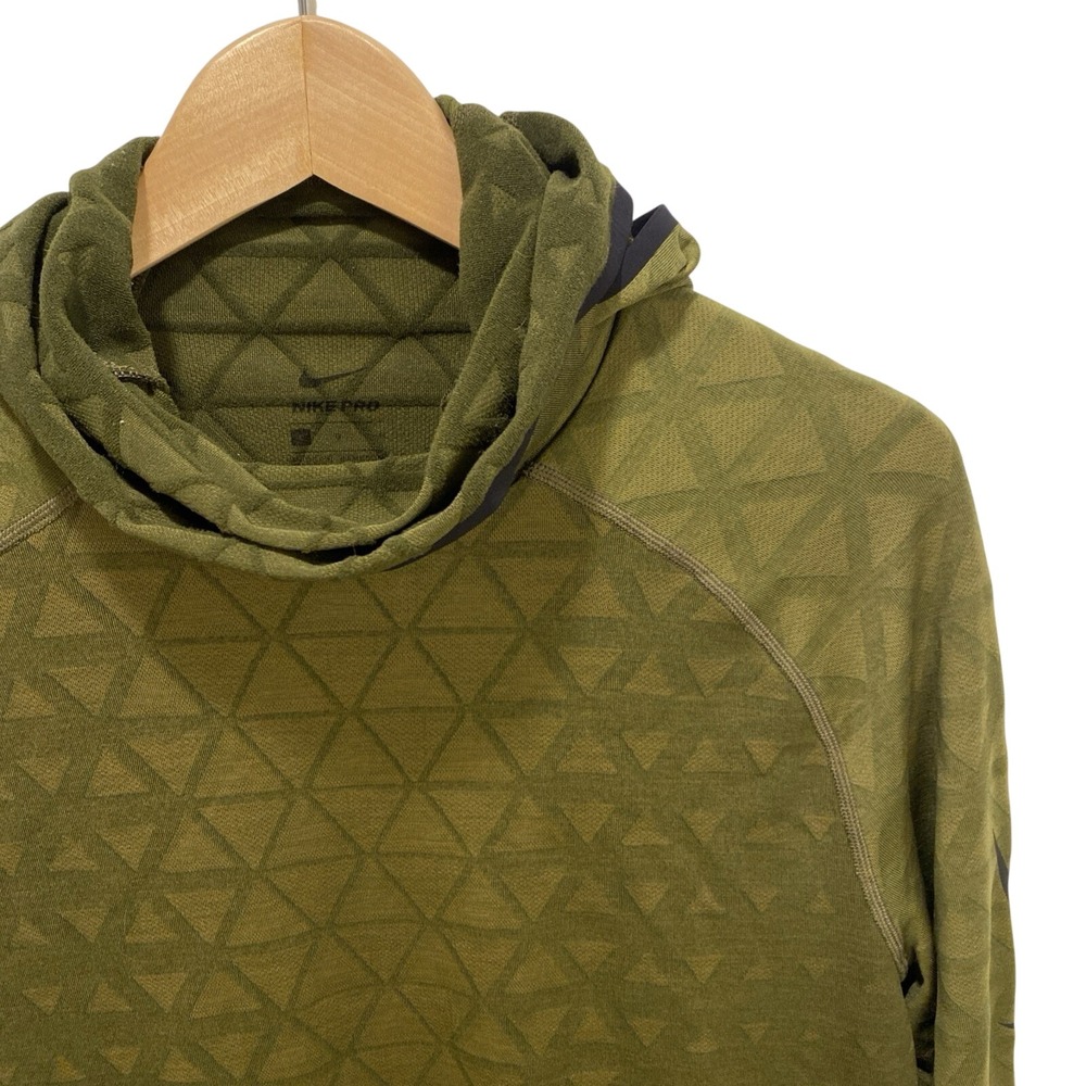 Nike Pro Mens Olive Green Geometric Triangle Print Scuba Hoodie Size Large
